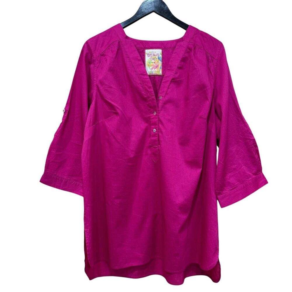 AVENUE Women’s Tunic Top Sz 14/16 Fuchsia 3/4 Sleeve Roll Tab